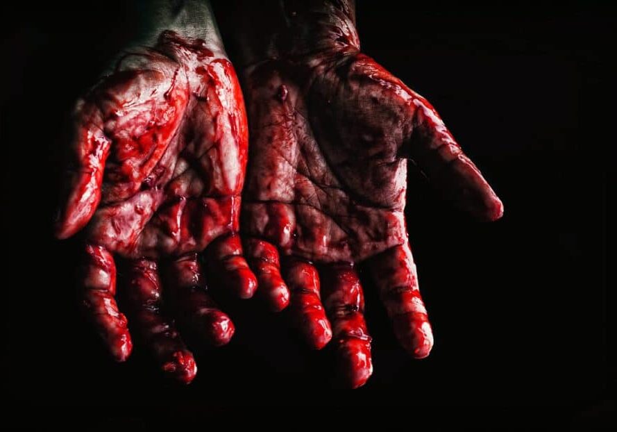 Pain image of bloodied hands